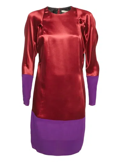 Pre-owned Balenciaga Puff-sleeve Silk Dress In Red