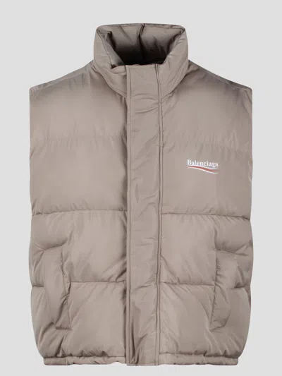 Balenciaga Puffer Cocoon Political Campaign Gilet In Nude & Neutrals