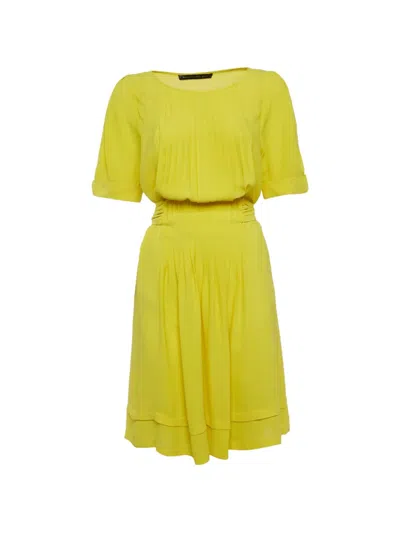 Pre-owned Balenciaga Puff-sleeve Pleated-design Dress In Yellow