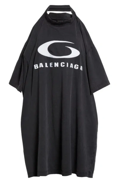 Balenciaga Icon Print Pulled Cotton T-shirt Dress In Black