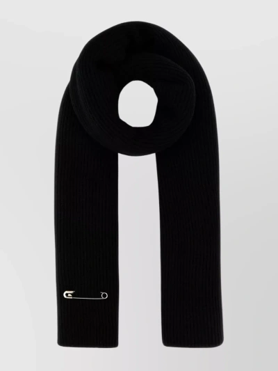 Balenciaga Pure Wool Ribbed Texture Scarf In Black