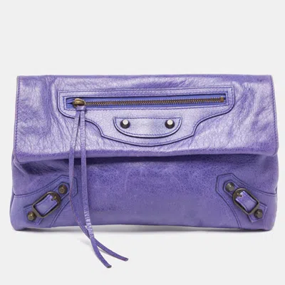 Pre-owned Balenciaga Purple Leather Rh Envelope Clutch