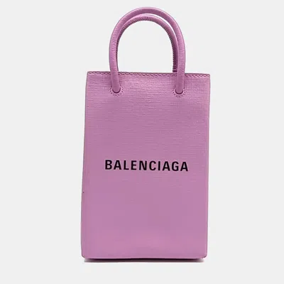 Pre-owned Balenciaga Purple Leather Shopping Phone Holder Bag