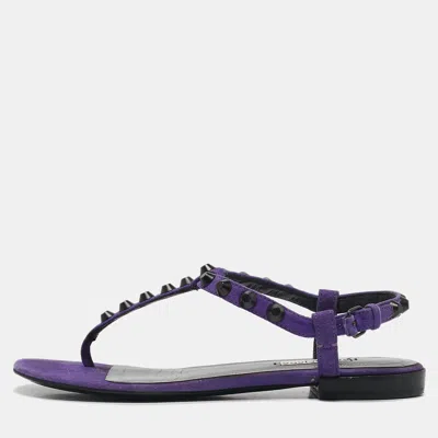 Pre-owned Balenciaga Purple Suede Arena Flat Sandals Size 37