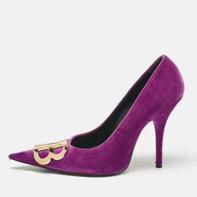 Pre-owned Balenciaga Purple Velvet Bb Knife Pointed Toe Pumps Size 36.5