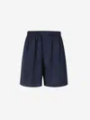 Balenciaga Bermuda Satin Shorts Elastic Waistband In Blue