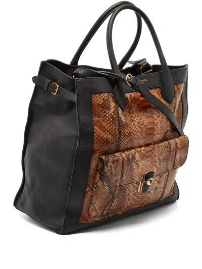 Pre-owned Balenciaga Python Leather-accents Tote Bag In Black