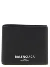 Balenciaga Men Black Bi-fold Wallet With Logo Lettering On The Front In Grained Leather Man In Black