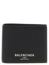 Balenciaga Men Black Bi-fold Wallet With Logo Lettering On The Front In Grained Leather Man In Black