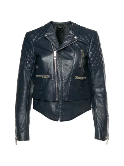 Pre-owned Balenciaga Quilted Biker Jacket In Blue
