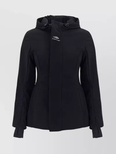 Balenciaga Quilted Hooded Jacket Thumb Loops In Black