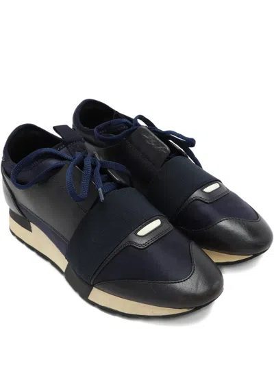 Pre-owned Balenciaga Race Runner Strap Detail Sneakers In Blue