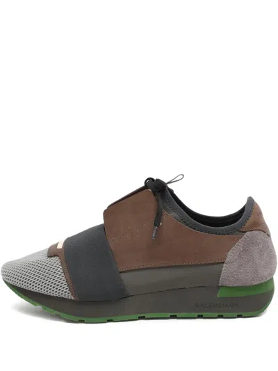 Pre-owned Balenciaga Race Runner Panelled Sneakers In Brown