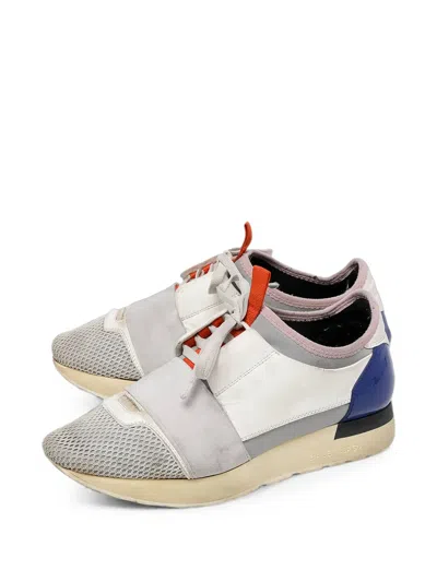 Pre-owned Balenciaga Race Runner Lace-up Sneakers In White