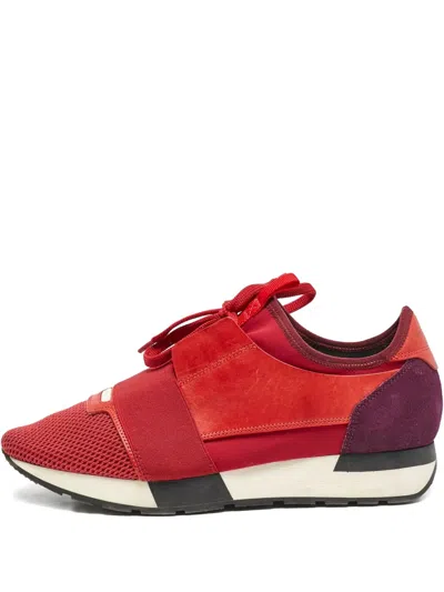 Pre-owned Balenciaga Race Runner Leather Mesh Low-top Sneakers In Red