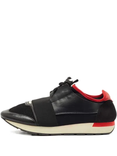 Pre-owned Balenciaga Race Runner Leather Sneakers In Black