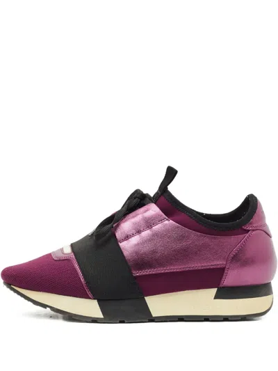 Pre-owned Balenciaga Race Runner Leather Sneakers In Purple