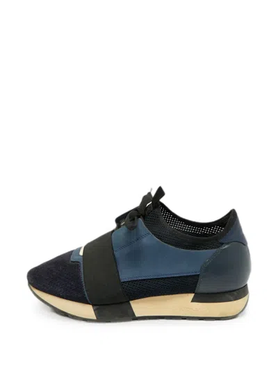 Pre-owned Balenciaga Race Runner Mesh-detail Sneakers In Blue
