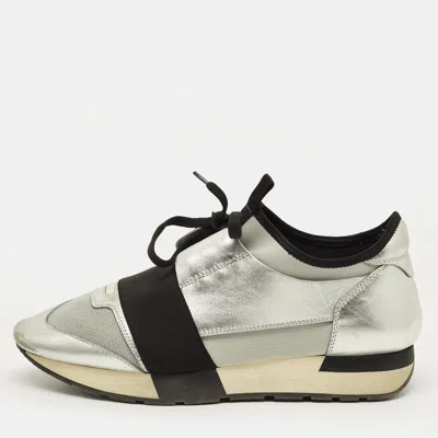 Pre-owned Balenciaga Race Runner Size 39 Silver/grey Leather And Mesh Low Top Sneakers