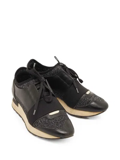 Pre-owned Balenciaga Race Runner Tweed Sneakers In Black