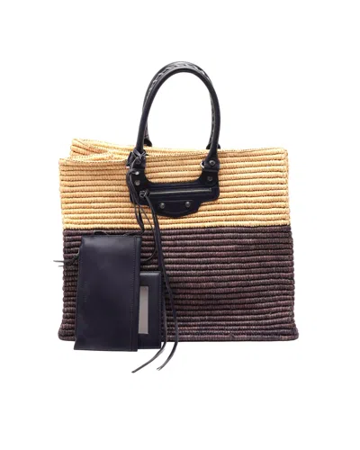 Balenciaga Raffia Panier Shopper Tote Bag In Brown