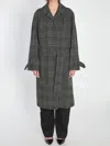 Balenciaga One Layer Checked Belted Coat In Gray