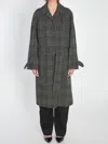 Balenciaga One Layer Checked Belted Coat In Gray