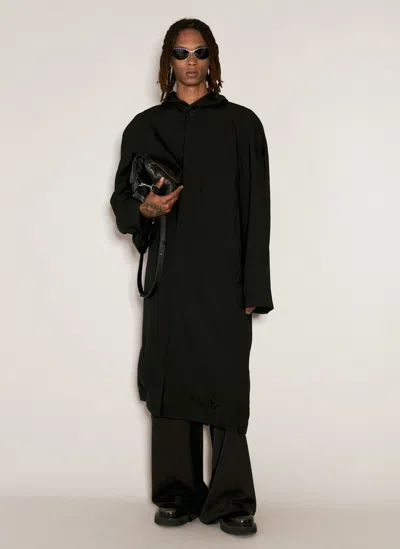 Balenciaga Raglan Hooded Coat In Black