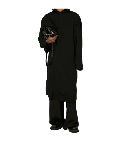 Balenciaga Raglan Hooded Coat In Black