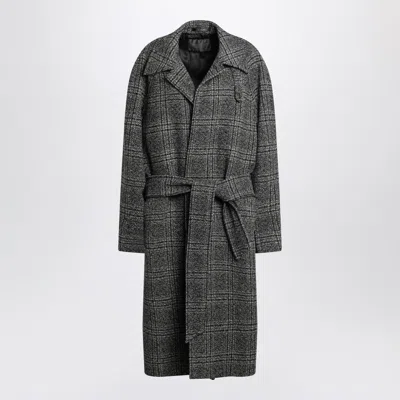 Balenciaga Raglan One Layer Coat In Black/grey Check