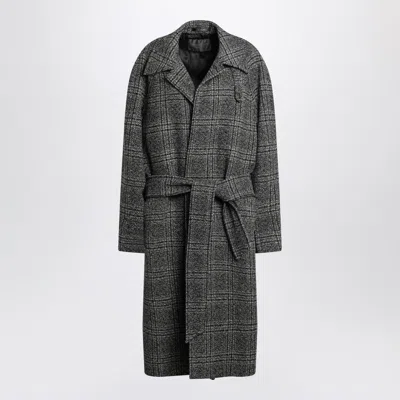 Balenciaga Raglan One Layer Coat In Black/grey Check