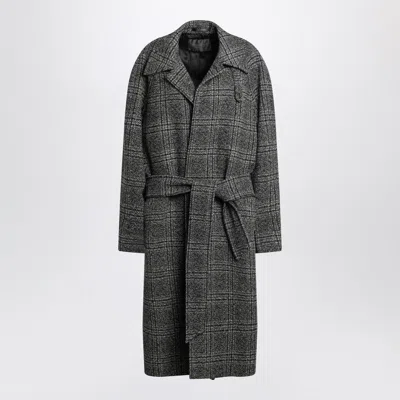 Balenciaga Raglan One Layer Coat In Black/grey Check