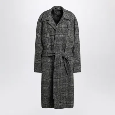 BALENCIAGA BALENCIAGA RAGLAN ONE LAYER COAT IN BLACK/GREY CHECK