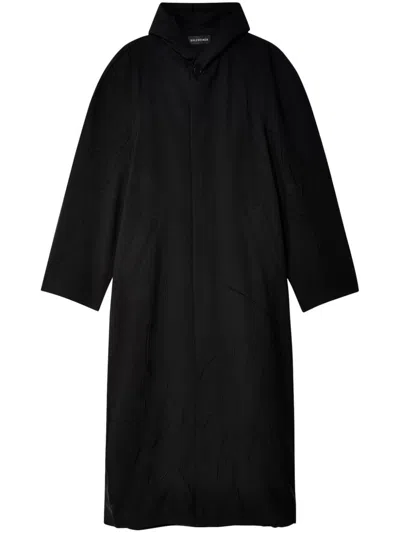 Balenciaga Raglan-sleeve Hooded Coat In Black