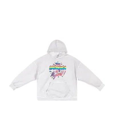 Balenciaga Rainbow Logo Cotton Hoodie In Gray