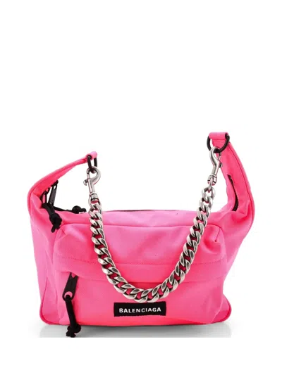 Pre-owned Balenciaga Raver Chain Canvas Shoulder Bag In Pink