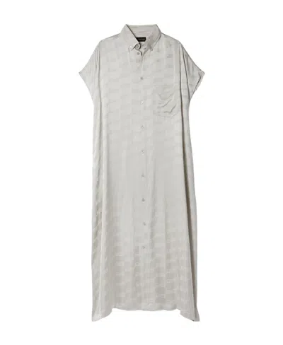 Balenciaga Oversized Frayed Satin-jacquard Midi Shirt Dress In Gray