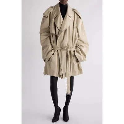 Balenciaga Raw Edge Cotton Crop Trench Coat In Beige