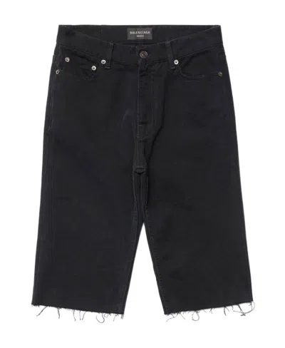 Balenciaga Raw-hem Denim Shorts In Black