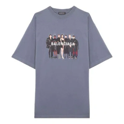 Balenciaga Real  T-shirt 'grey' In Blue