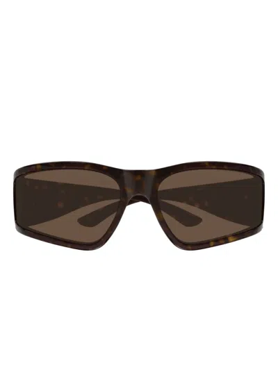 Balenciaga Rectangle Logo-detail Sunglasses In Brown