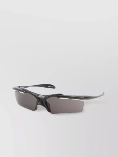 Balenciaga Rectangle Sunglasses With Dark Lenses And Nylon In Black