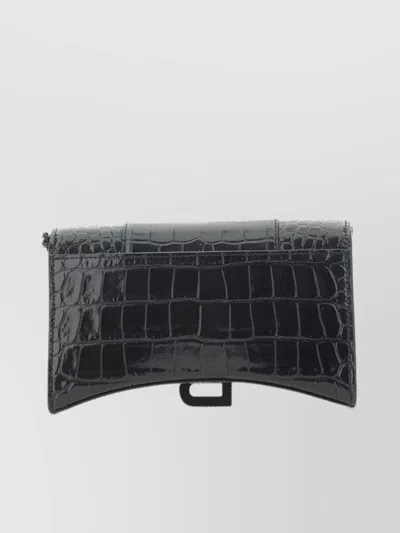 Balenciaga Rectangular Crocodile Chain Strap Wallet In Black