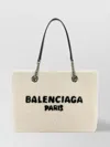 Balenciaga Rectangular Shearling Handbag With Metal Chain Handles In Neutral