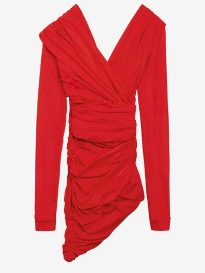 BALENCIAGA RED ASYMMETRIC MINI DRESS