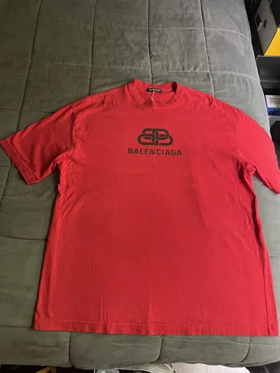 Pre-owned Balenciaga Red Black Logo Interlocking T Shirt