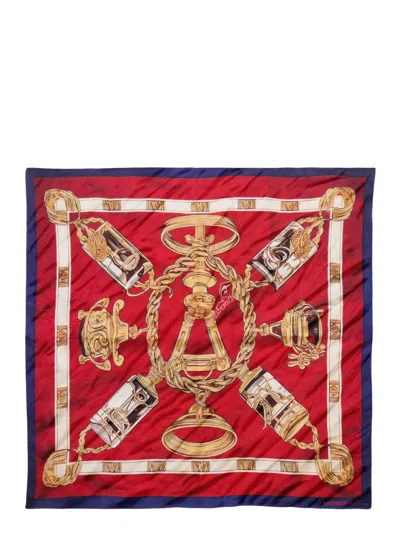 BALENCIAGA RED BURGUNDY PRINTED SQUARE SCARF