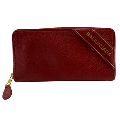 Pre-owned Balenciaga Red Color Leather Long Wallet (bi-fold) ()