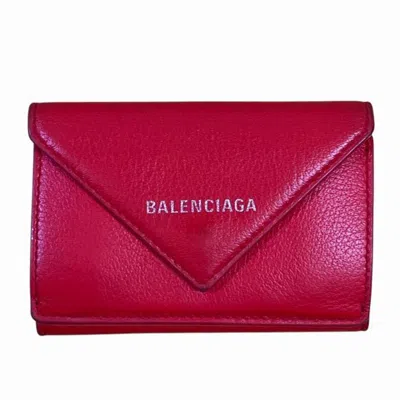 Pre-owned Balenciaga Red Color Leather Wallet (tri-fold) ()