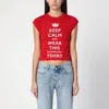Balenciaga Mini Cropped Crew-neck T-shirt With Keep Calm Logo In Red